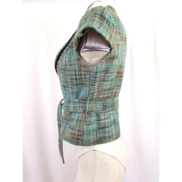 The Limited Cropped Plaid Blazer in Blue and Brown - Picture 3 of 6